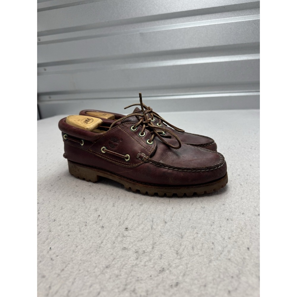 Timberland 3 Eye Shoes Mens Size 10 Brown Leather Lug Sole Boat Loafers 50009